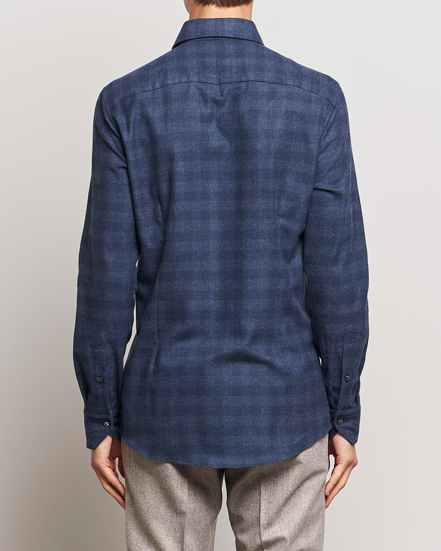 Herre | Skjorter | Stenströms | Slimline Checked Cut Away Flannel Shirt Navy