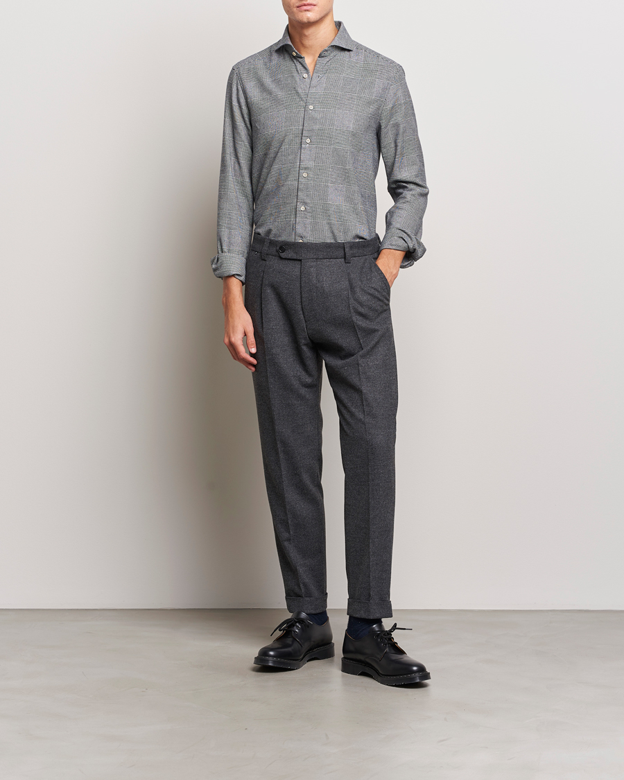 Herre | Skjorter | Stenströms | Slimline Prince of Wales Check Flannel Shirt Grey