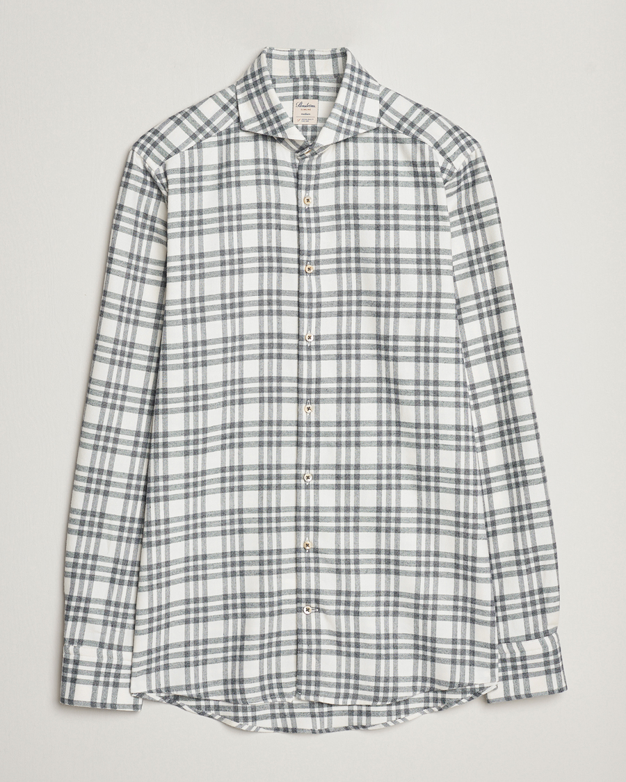 Herre |  | Stenströms | Slimline Checked Cut Away Flannel Shirt White/Black
