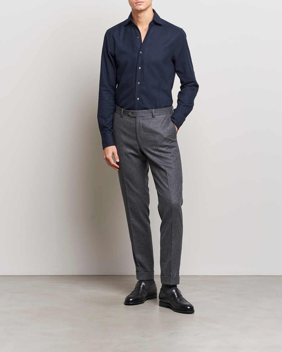 Herre | Skjorter | Stenströms | Slimline Micro Structure Flannel Shirt Navy