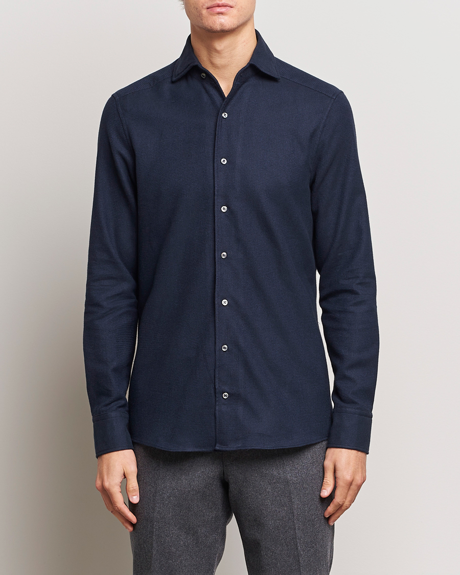 Herre | Skjorter | Stenströms | Slimline Micro Structure Flannel Shirt Navy