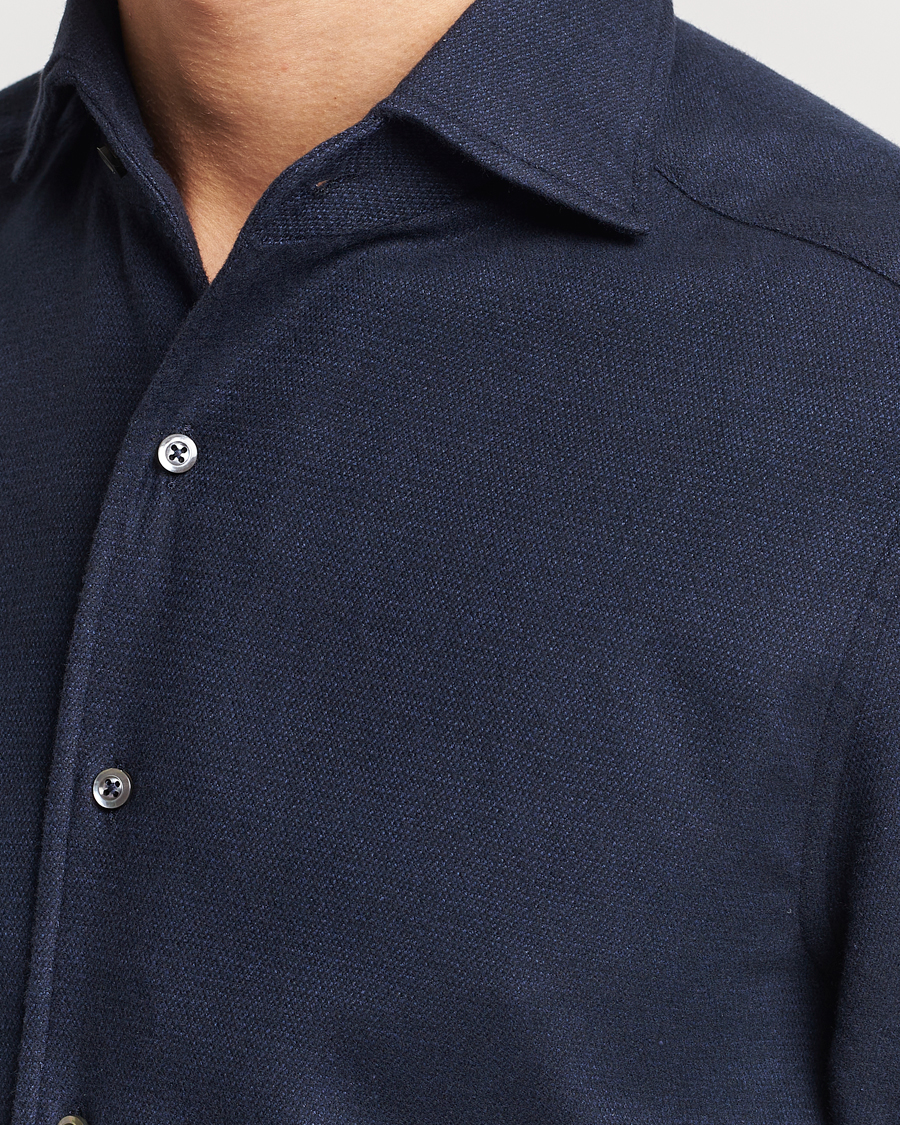 Herre | Skjorter | Stenströms | Slimline Micro Structure Flannel Shirt Navy