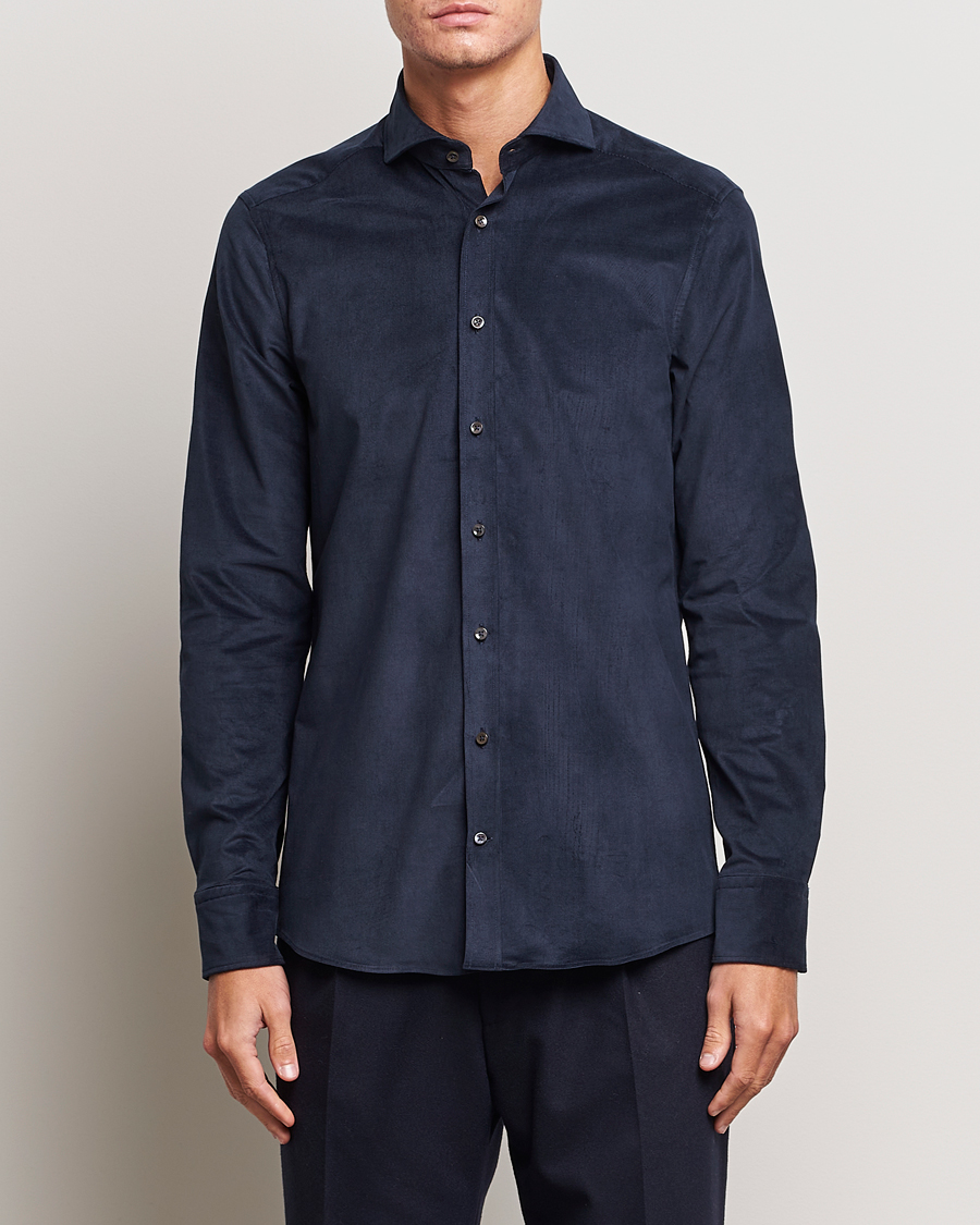 Herre |  | Stenströms | Slimline Cut Away Corduroy Shirt Navy