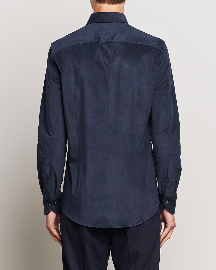 Herre | Skjorter | Stenströms | Slimline Cut Away Corduroy Shirt Navy