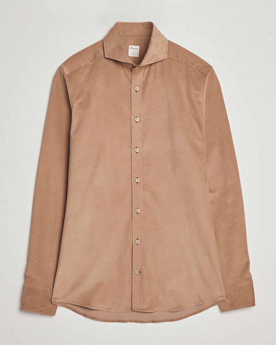 Herre | Skjorter | Stenströms | Slimline Cut Away Corduroy Shirt Camel
