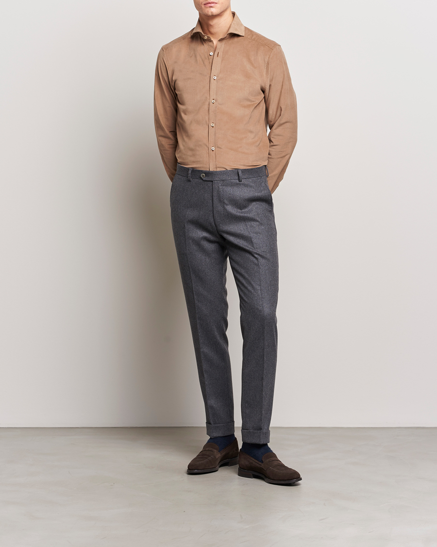 Herre | Skjorter | Stenströms | Slimline Cut Away Corduroy Shirt Camel