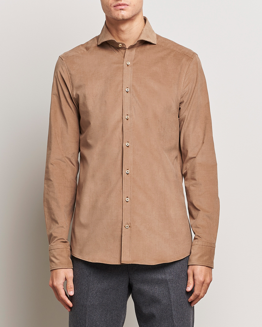 Herre |  | Stenströms | Slimline Cut Away Corduroy Shirt Camel