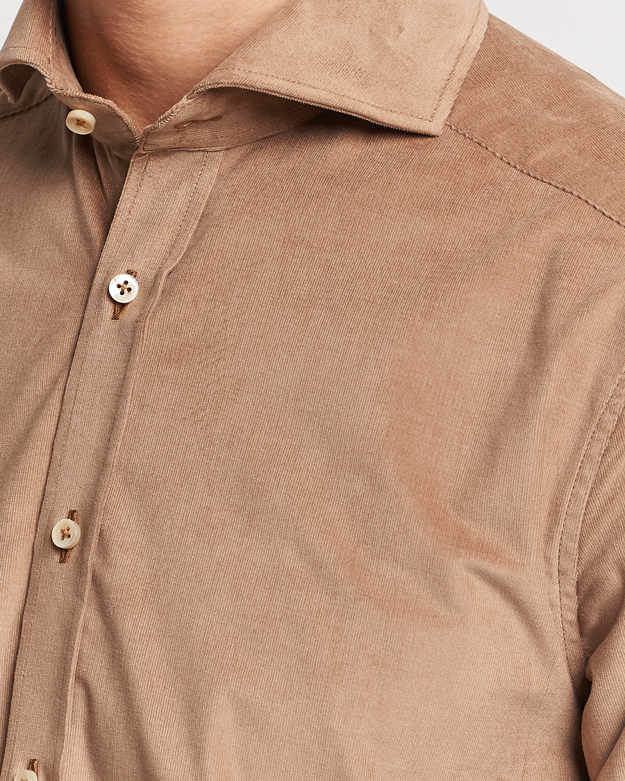 Herre | Skjorter | Stenströms | Slimline Cut Away Corduroy Shirt Camel