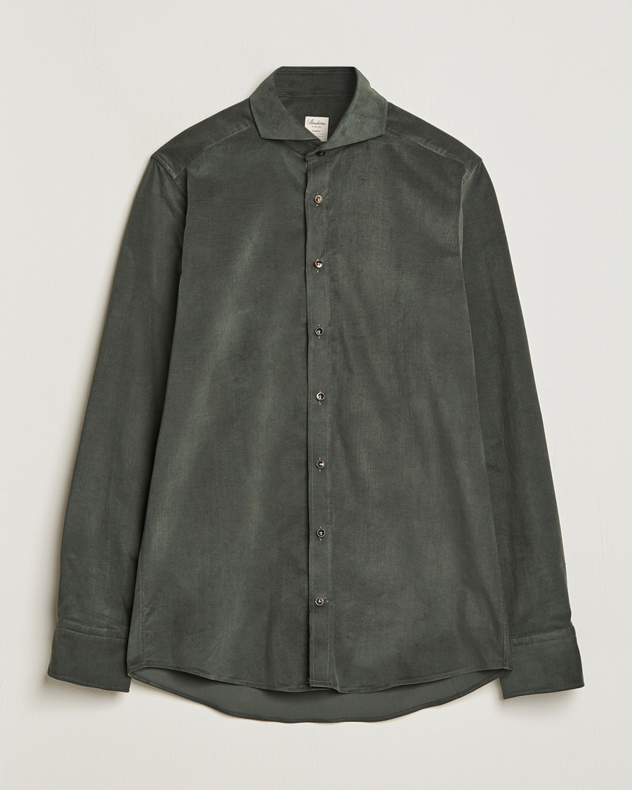 Herre | Skjorter | Stenströms | Slimline Cut Away Corduroy Shirt Dark Green