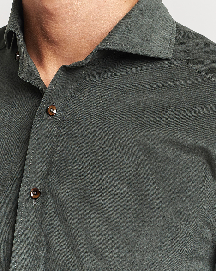 Herre | Skjorter | Stenströms | Slimline Cut Away Corduroy Shirt Dark Green