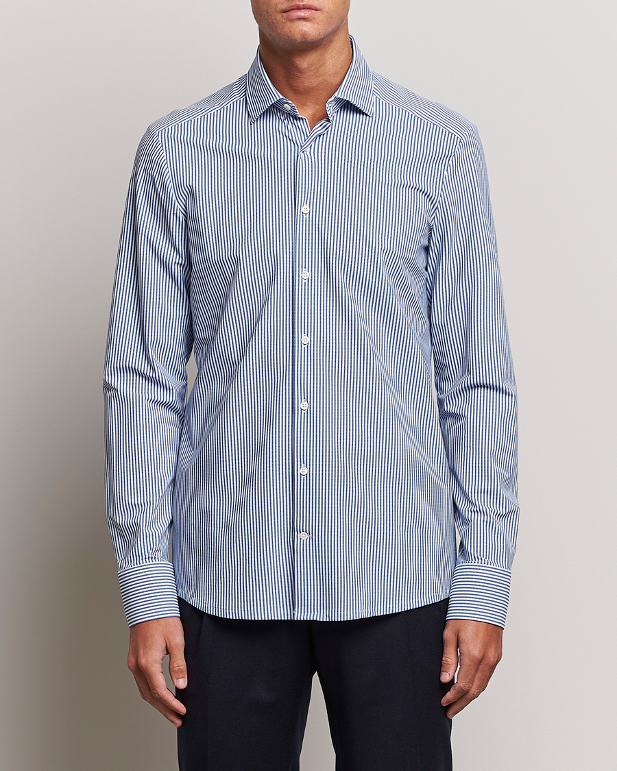Herre | Skjorter | Stenströms | Slimline 4-Way Stretch Striped Cut Away Shirt Blue