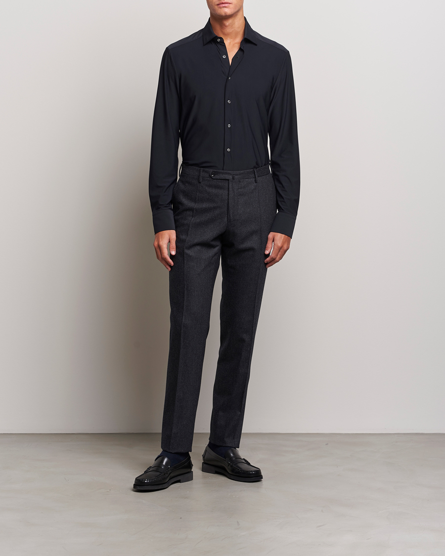 Herre | Skjorter | Stenströms | Slimline Cut Away 4-Way Stretch Shirt Black