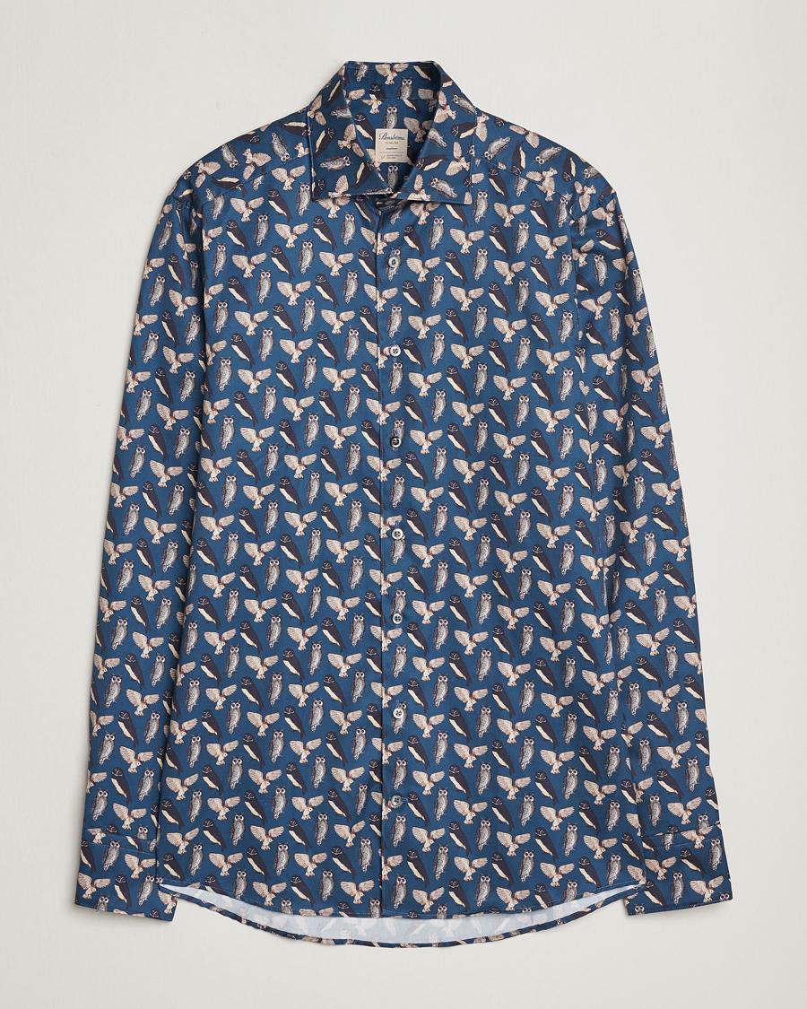 Herre |  | Stenströms | Slimline Owl Printed Cut Away Shirt Blue