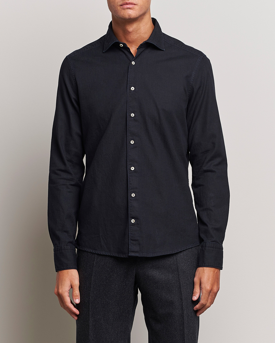 Herre | Skjorter | Stenströms | Slimline Cut Away Overdyed Denim Shirt Dark Blue