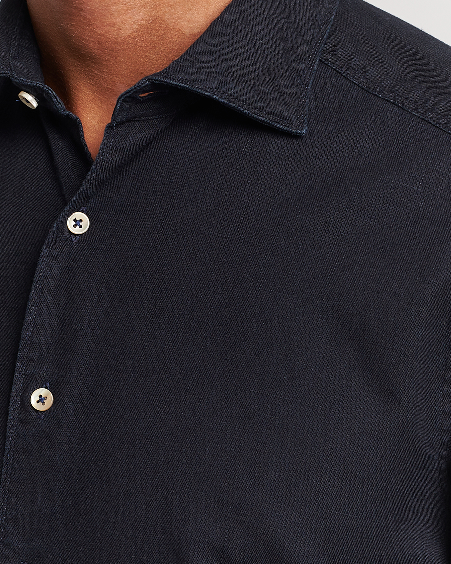 Herre | Skjorter | Stenströms | Slimline Cut Away Overdyed Denim Shirt Dark Blue
