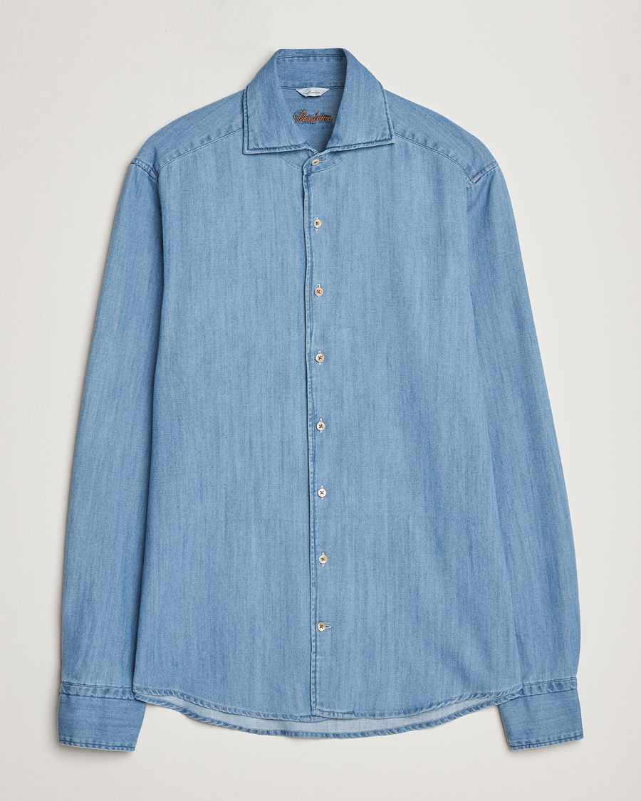 Herre | Jeansskjorter | Stenströms | Slimline One Piece Collar Denim Shirt Light Blue