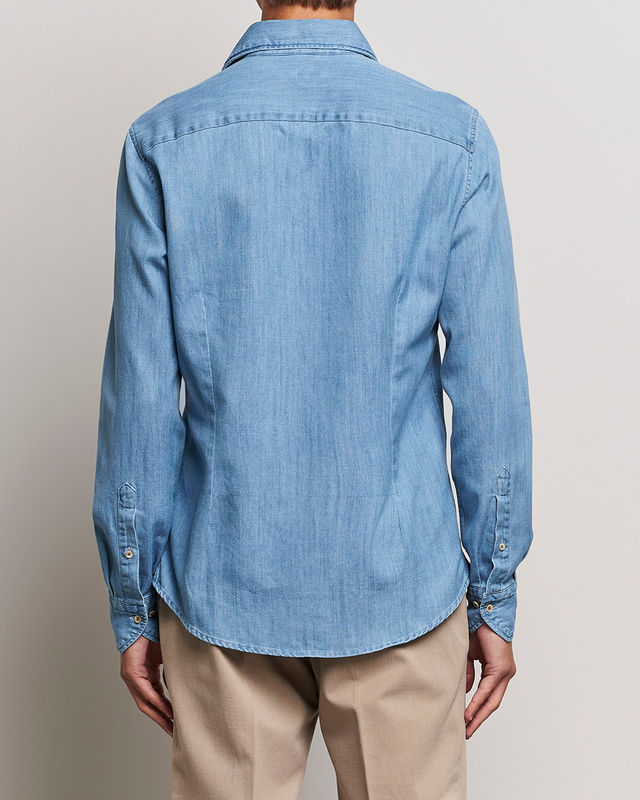 Herre | Skjorter | Stenströms | Slimline One Piece Collar Denim Shirt Light Blue