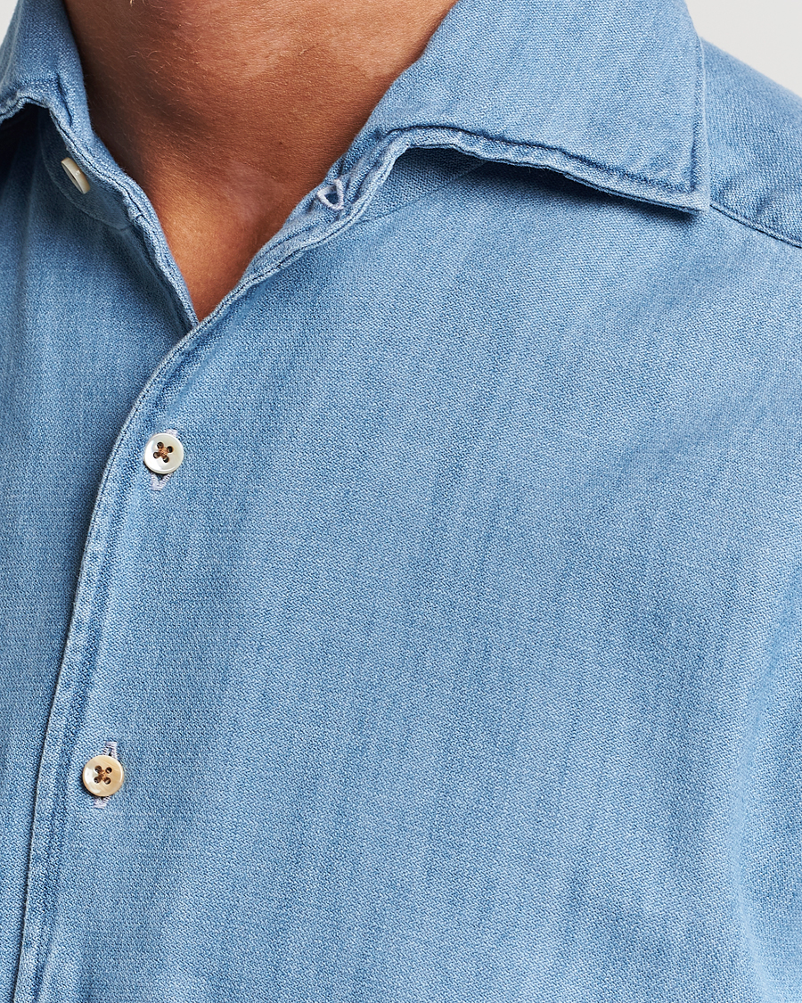 Herre | Skjorter | Stenströms | Slimline One Piece Collar Denim Shirt Light Blue