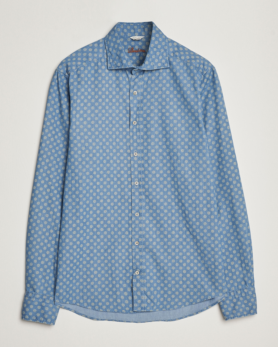 Herre | Jeansskjorter | Stenströms | Slimline Printed Cut Away Denim Shirt Light Blue