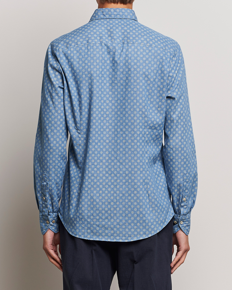 Herre | Skjorter | Stenströms | Slimline Printed Cut Away Denim Shirt Light Blue