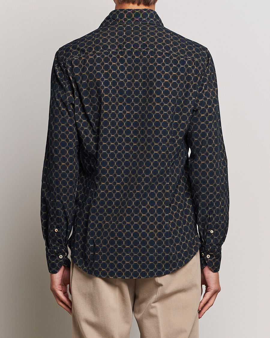 Herre | Skjorter | Stenströms | Slimline Babycord Printed Cut Away Shirt Navy