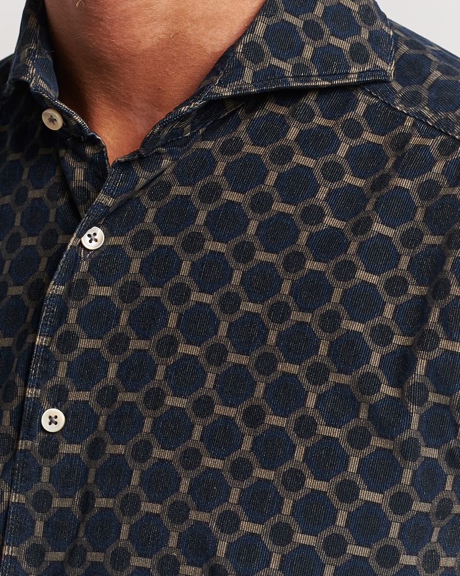 Herre | Skjorter | Stenströms | Slimline Babycord Printed Cut Away Shirt Navy