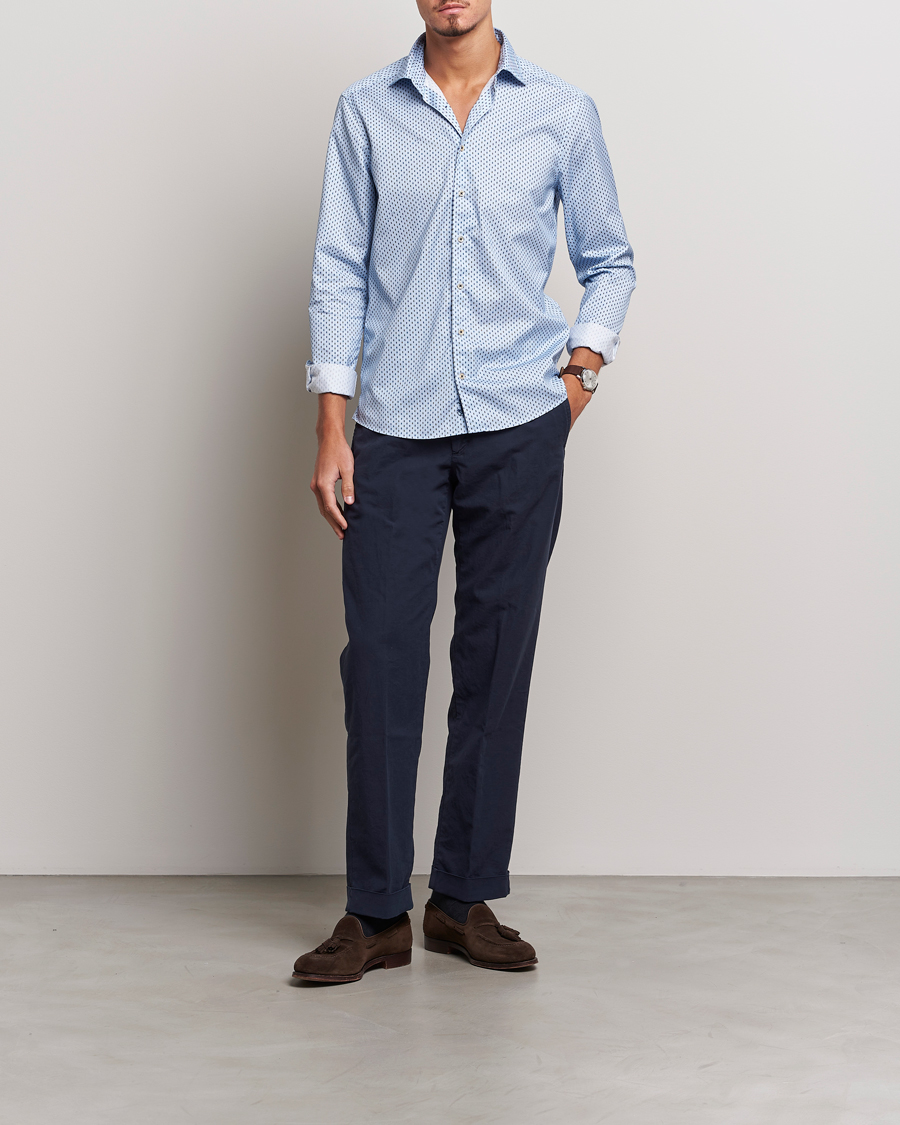 Herre | Skjorter | Stenströms | Slimline Printed Cut Away Shirt Light Blue