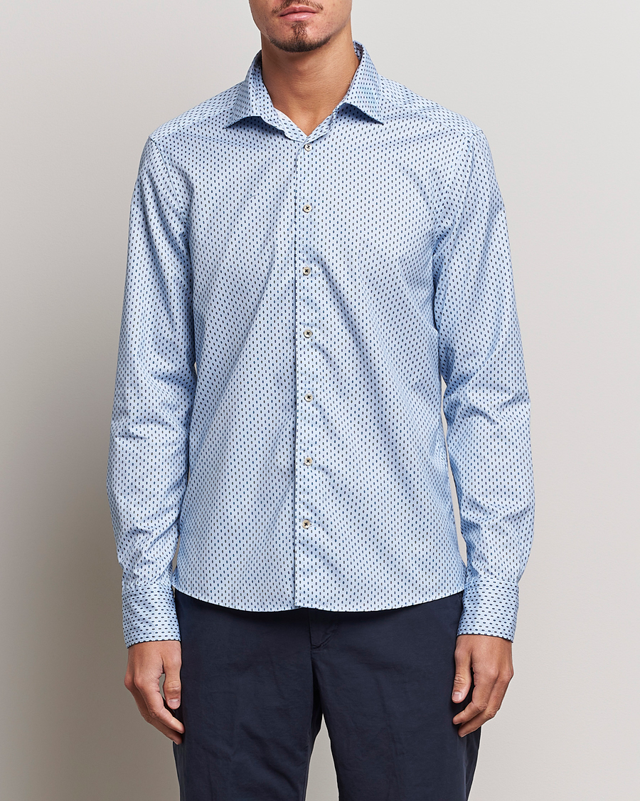 Herre | Skjorter | Stenströms | Slimline Printed Cut Away Shirt Light Blue