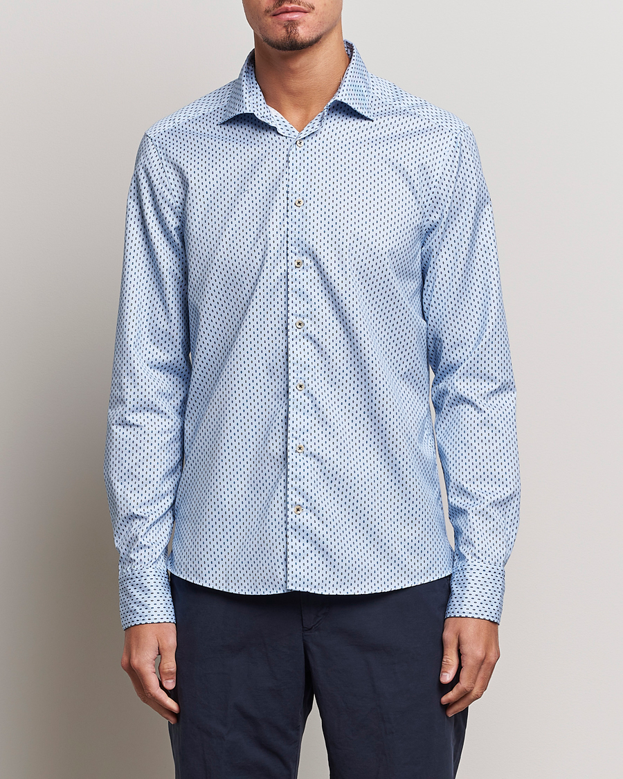 Herre |  | Stenströms | Slimline Printed Cut Away Shirt Light Blue