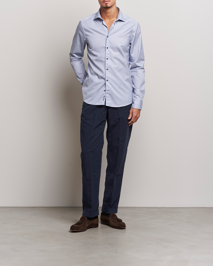 Herre | Skjorter | Stenströms | Slimline Micro Print Cut Away Shirt Blue