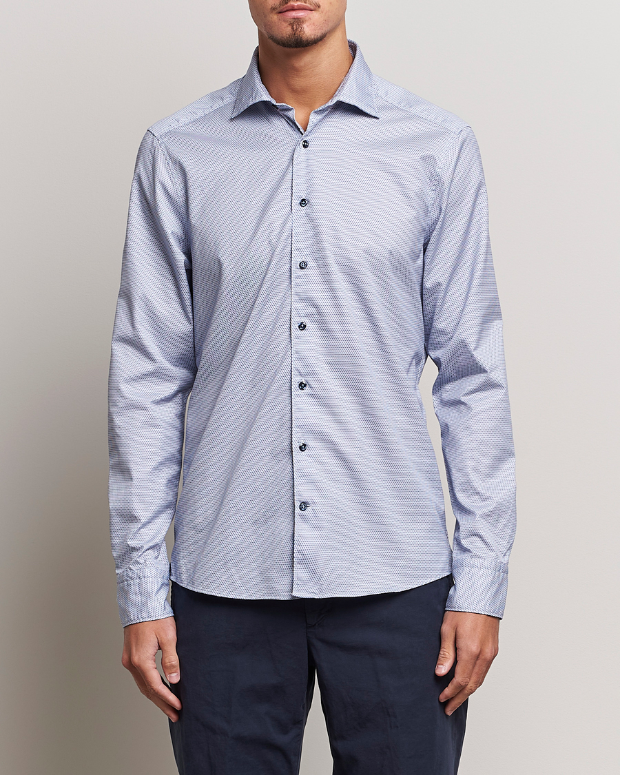 Herre | Businesskjorter | Stenströms | Slimline Micro Print Cut Away Shirt Blue