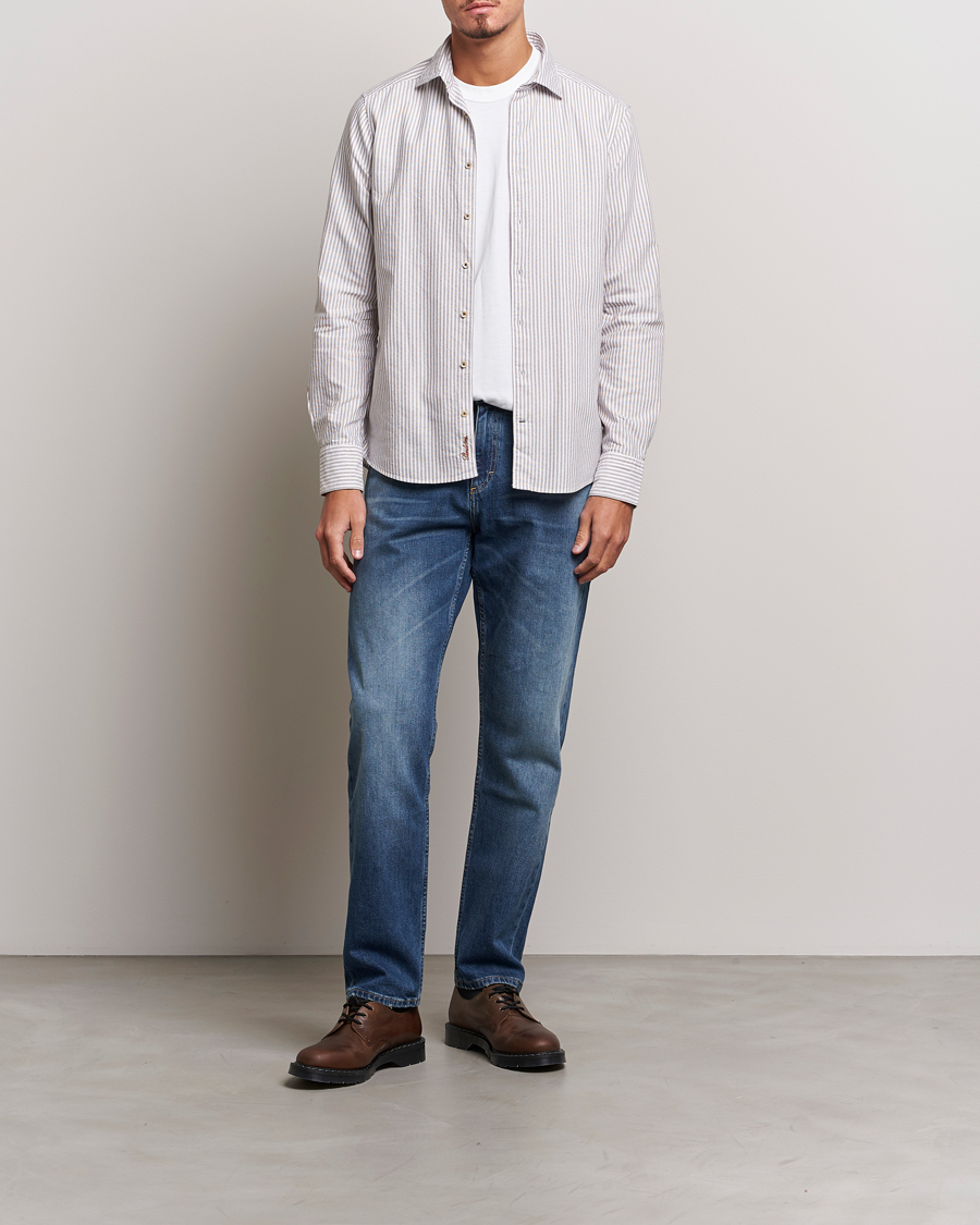 Herre | Skjorter | Stenströms | Slimline Striped Cut Away Oxford Shirt Brown