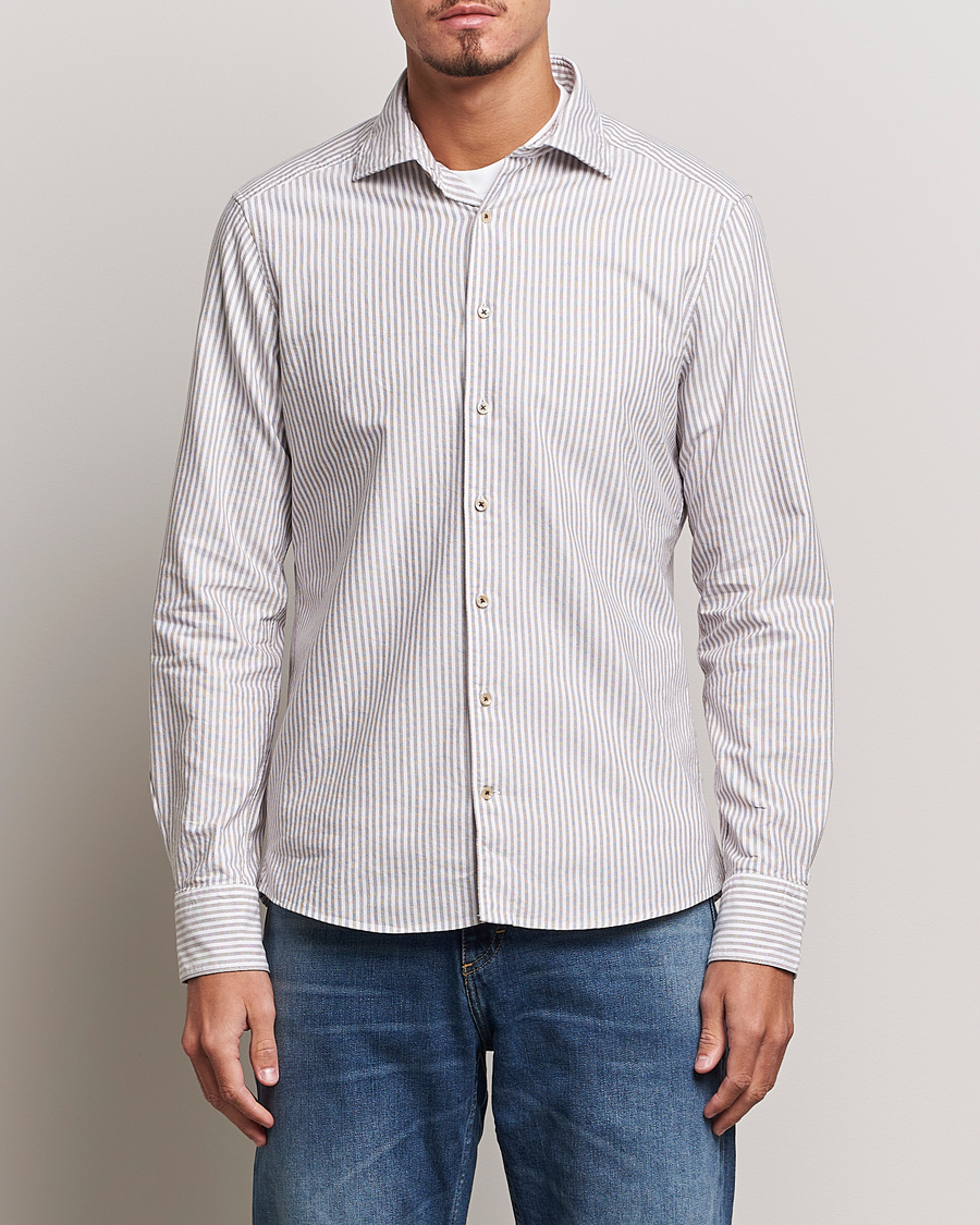 Herre | Oxfordskjorter | Stenströms | Slimline Striped Cut Away Oxford Shirt Brown