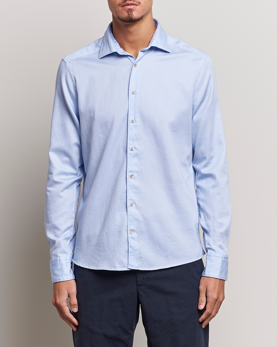 Herre | Casual | Stenströms | Slimline Printed Oxford Washed Cut Away Shirt Light Blue