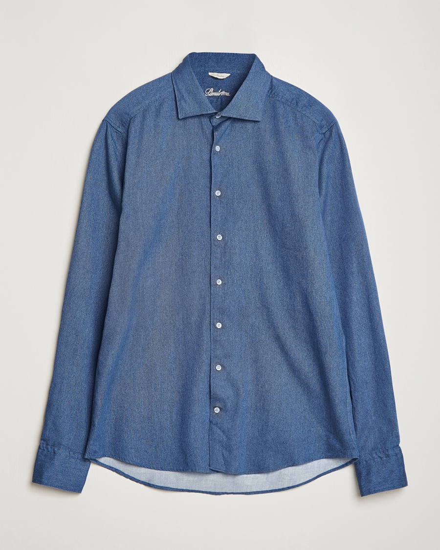 Herre |  | Stenströms | Slimline Printed Oxford Washed Cut Away Shirt Dark Blue