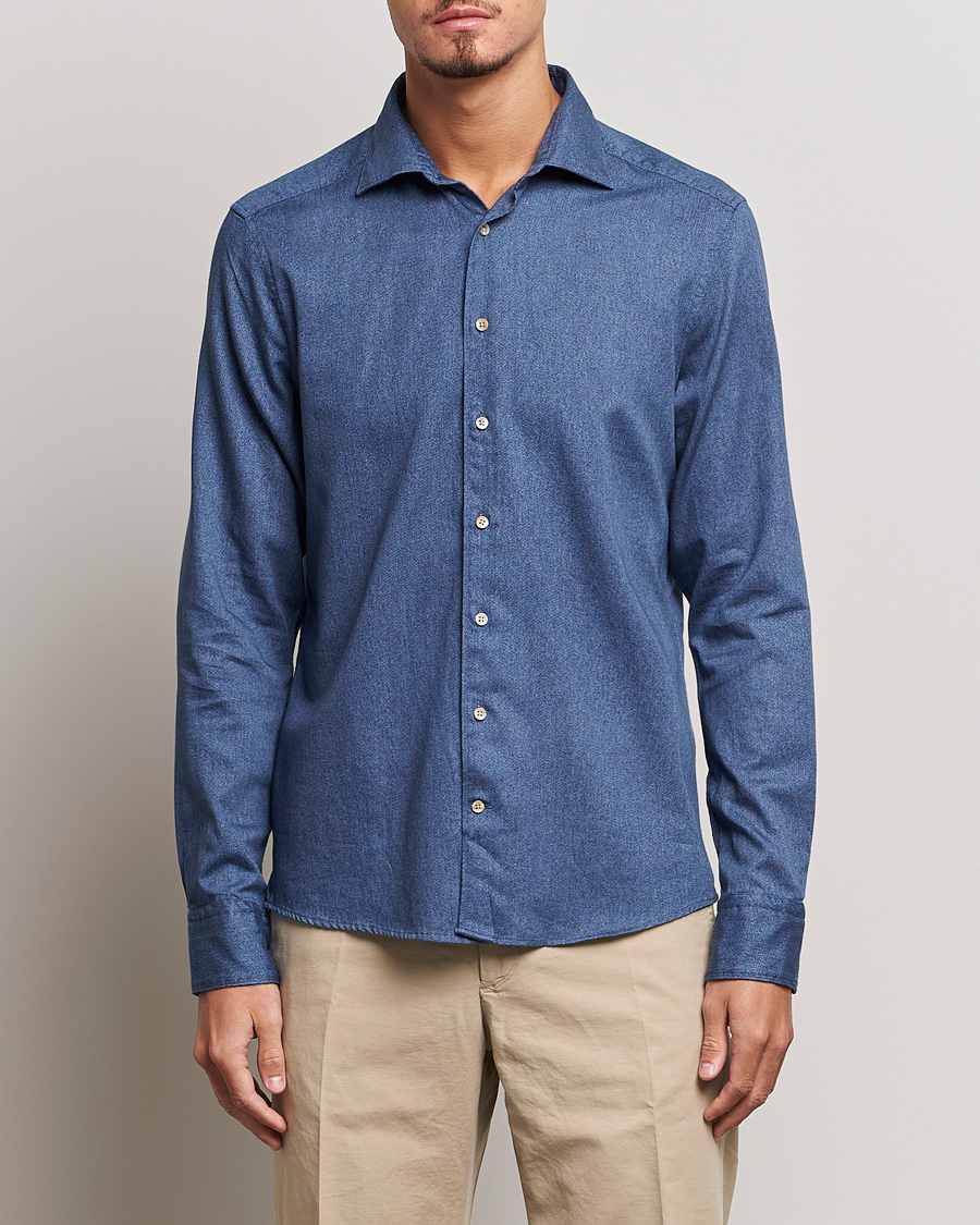 Herre |  | Stenströms | Slimline Printed Oxford Washed Cut Away Shirt Dark Blue