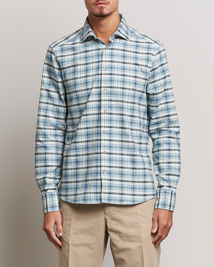 Herre | Salg | Stenströms | Slimline Checked Oxford Cut Away Shirt Light Blue