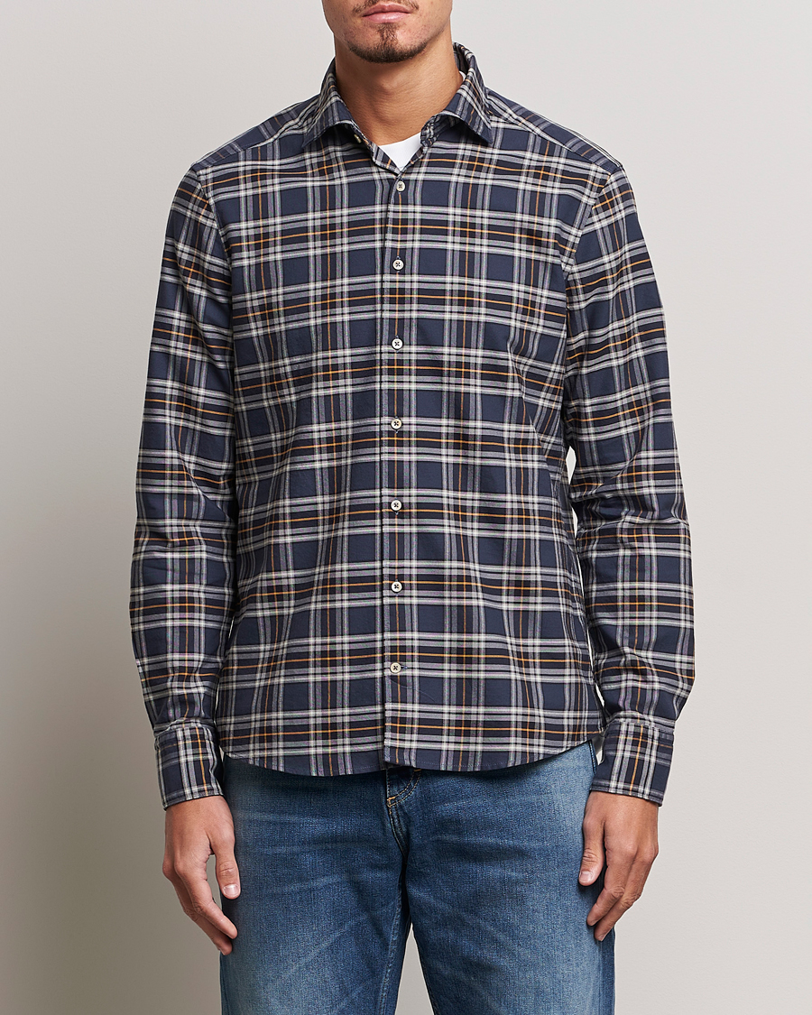 Herre | Skjorter | Stenströms | Slimline Checked Oxford Cut Away Shirt Blue
