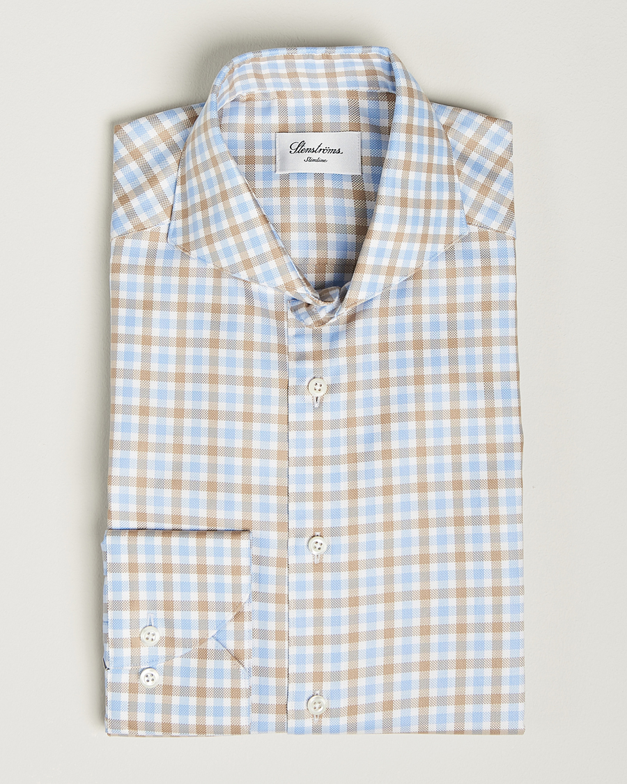 Herre |  | Stenströms | Slimline Checked Royal Oxford Shirt Beige/Blue