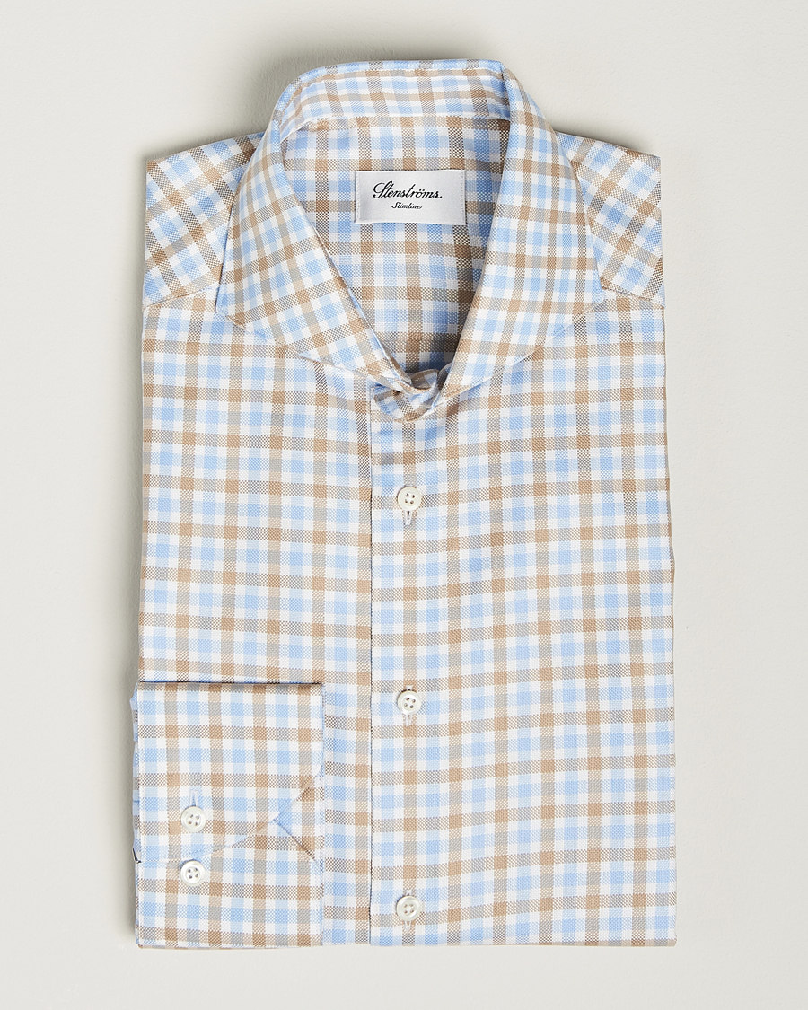 Herre | Skjorter | Stenströms | Slimline Checked Royal Oxford Shirt Beige/Blue