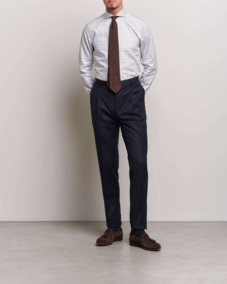 Herre | Skjorter | Stenströms | Slimline Checked Royal Oxford Shirt Beige/Blue