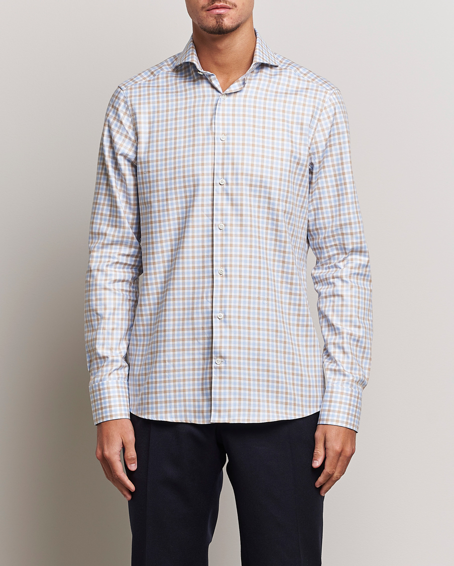 Herre |  | Stenströms | Slimline Checked Royal Oxford Shirt Beige/Blue