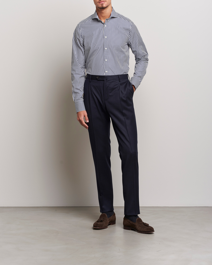 Herre | Skjorter | Stenströms | Slimline Striped Popline Cut Away Shirt Navy