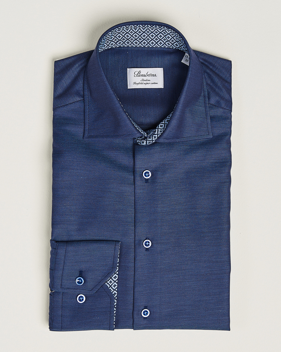 Herre | Skjorter | Stenströms | Slimline Twill Contrast Cut Away Shirt Navy