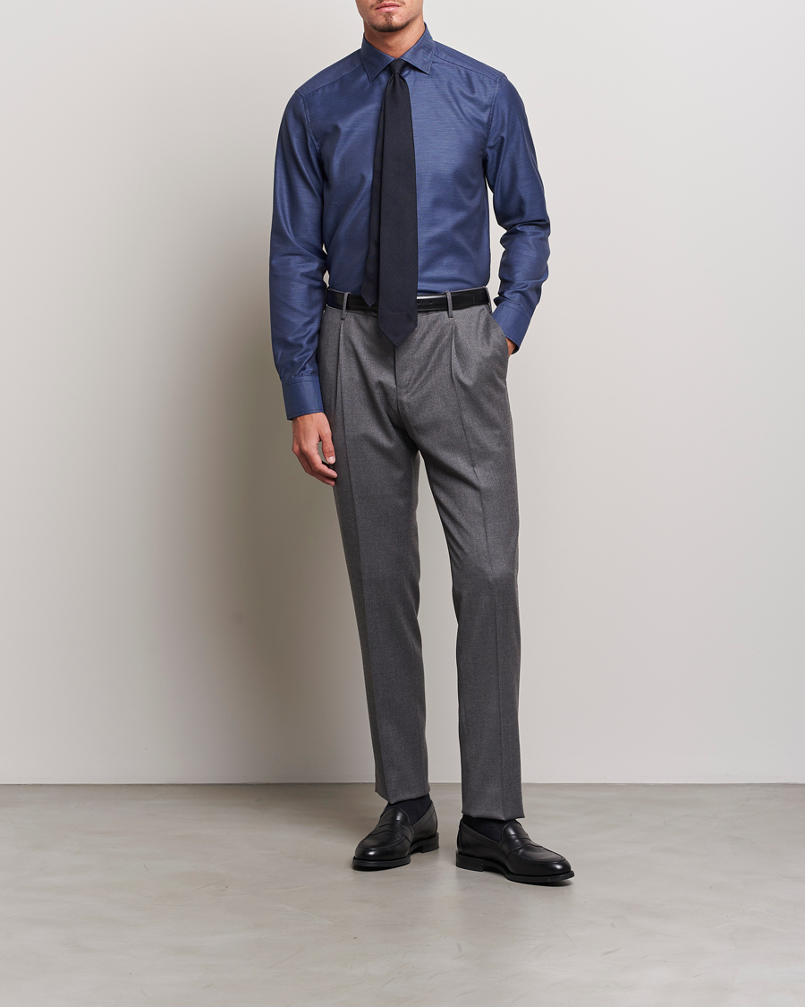 Herre | Skjorter | Stenströms | Slimline Twill Contrast Cut Away Shirt Navy
