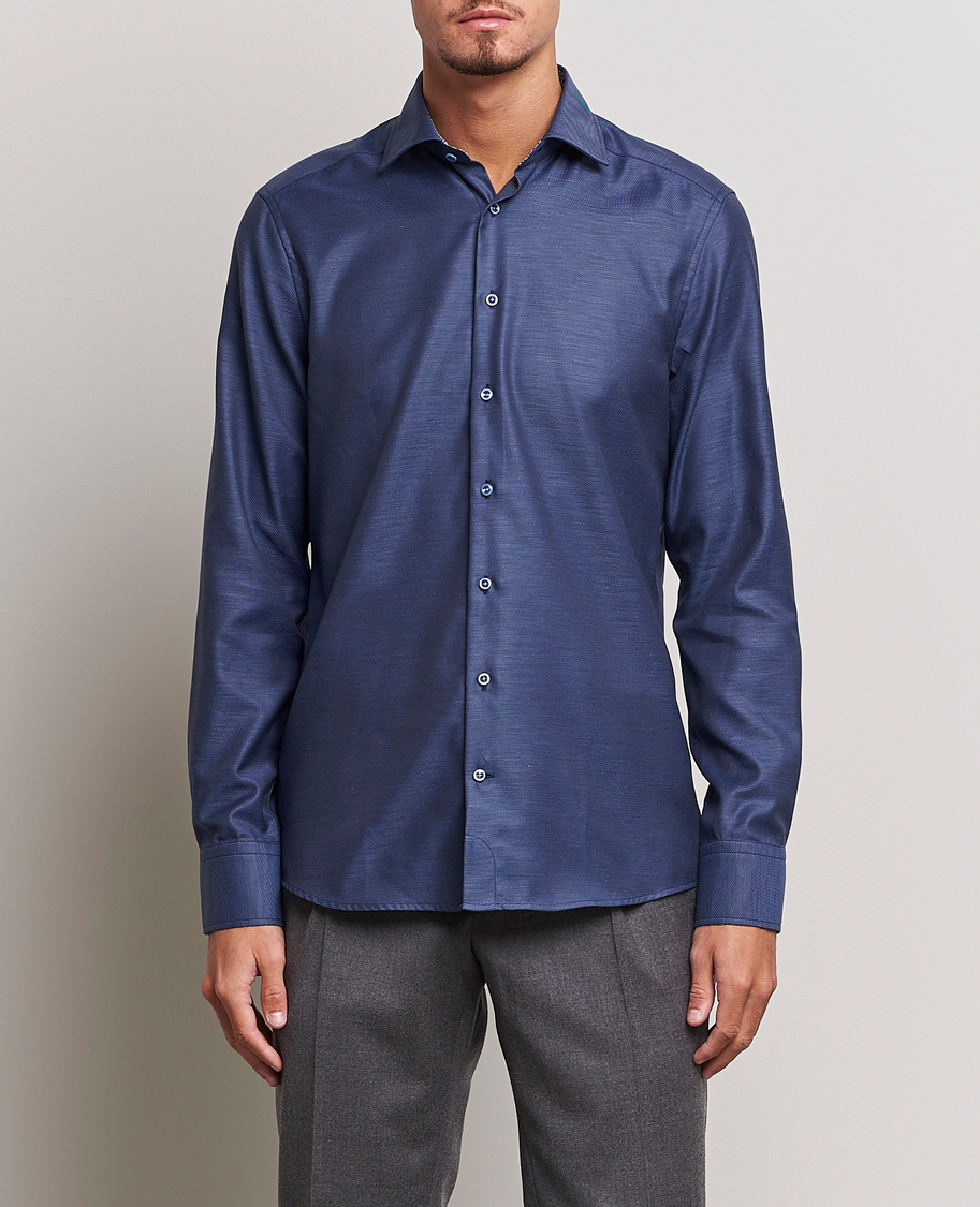 Herre |  | Stenströms | Slimline Twill Contrast Cut Away Shirt Navy
