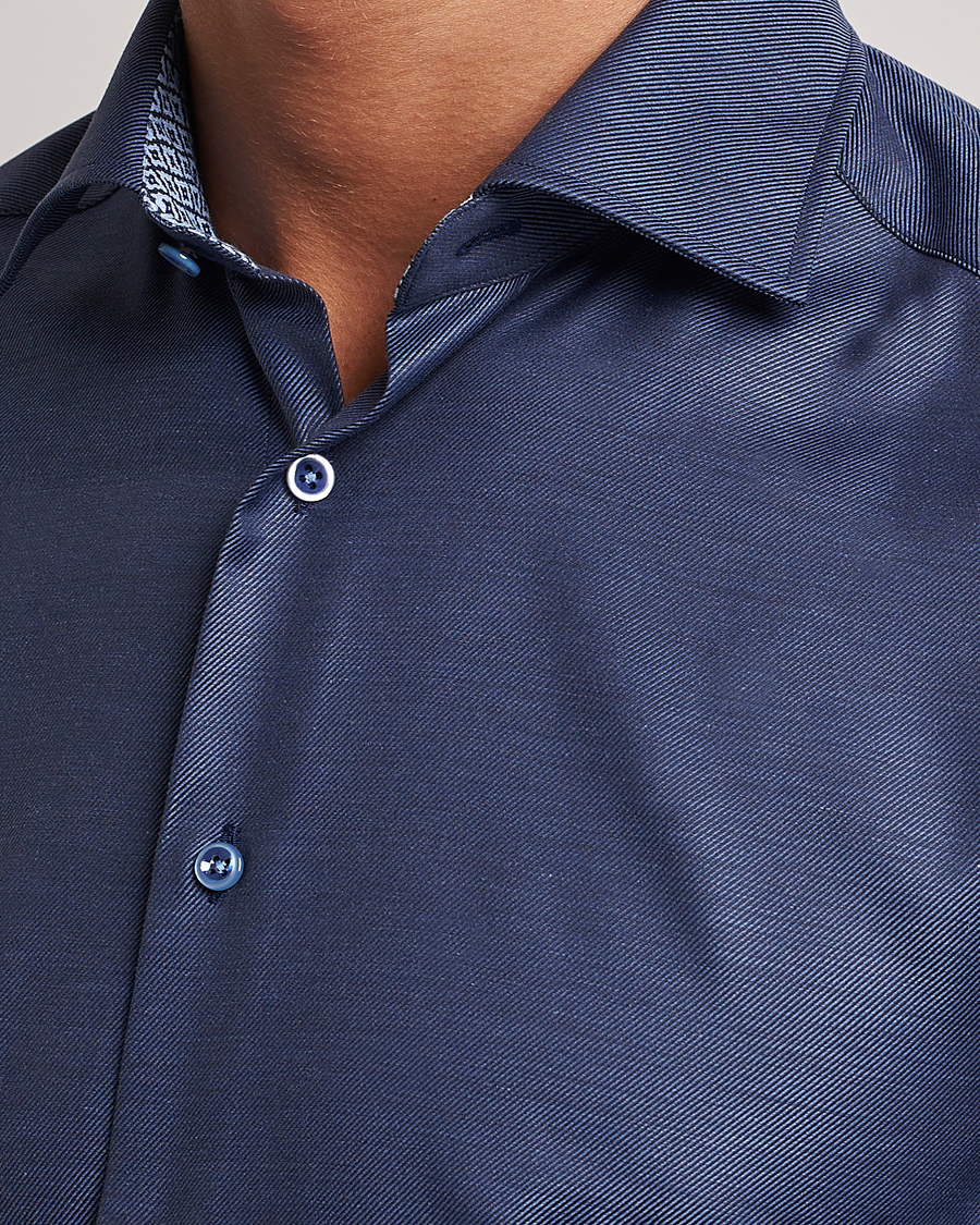 Herre | Skjorter | Stenströms | Slimline Twill Contrast Cut Away Shirt Navy