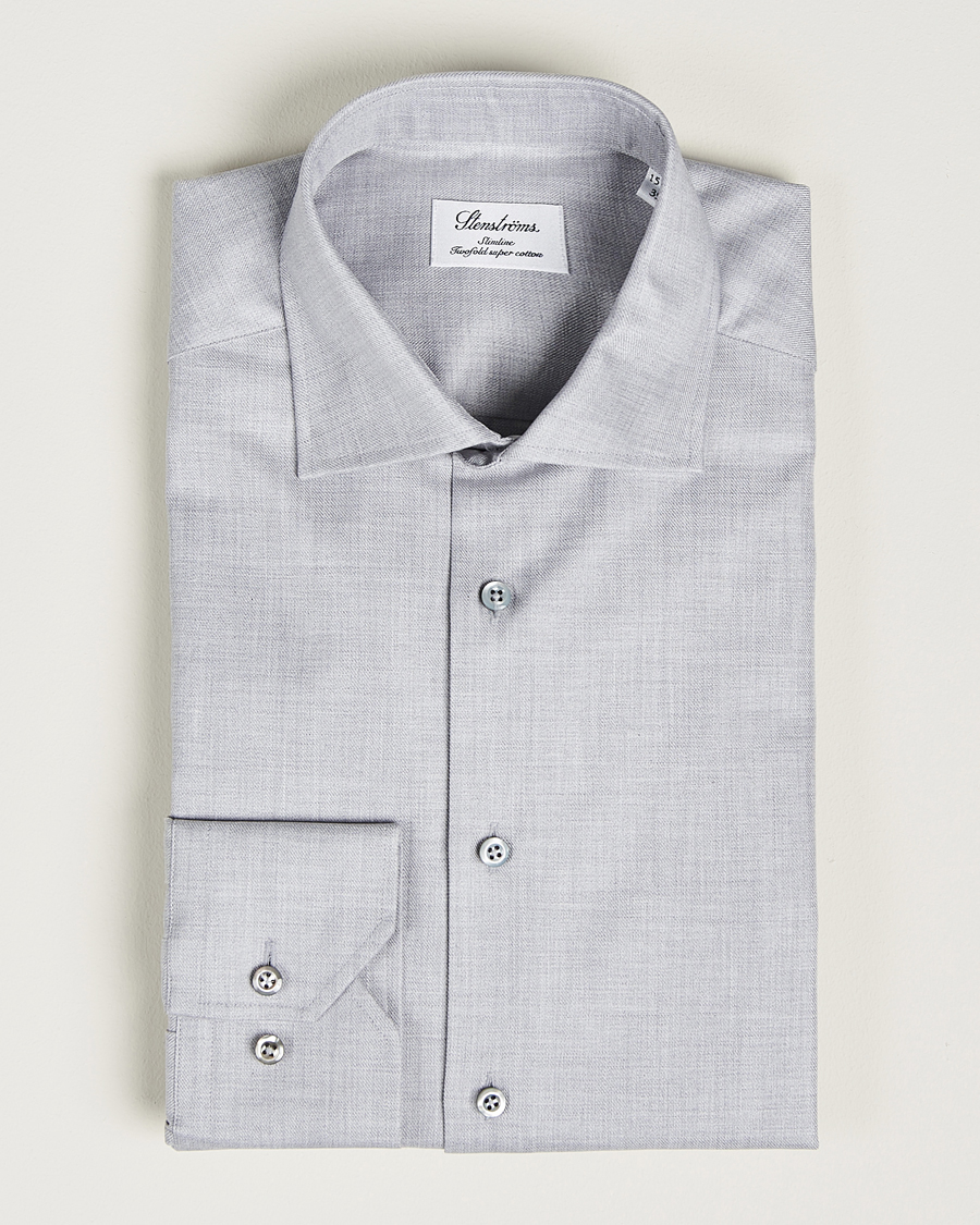 Herre | Businesskjorter | Stenströms | Slimline Two Fold Melange Cut Away Shirt Grey