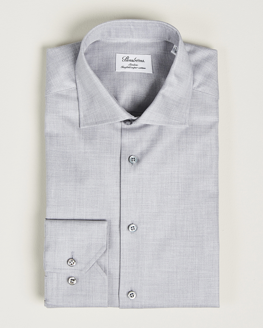 Herre | Skjorter | Stenströms | Slimline Two Fold Melange Cut Away Shirt Grey