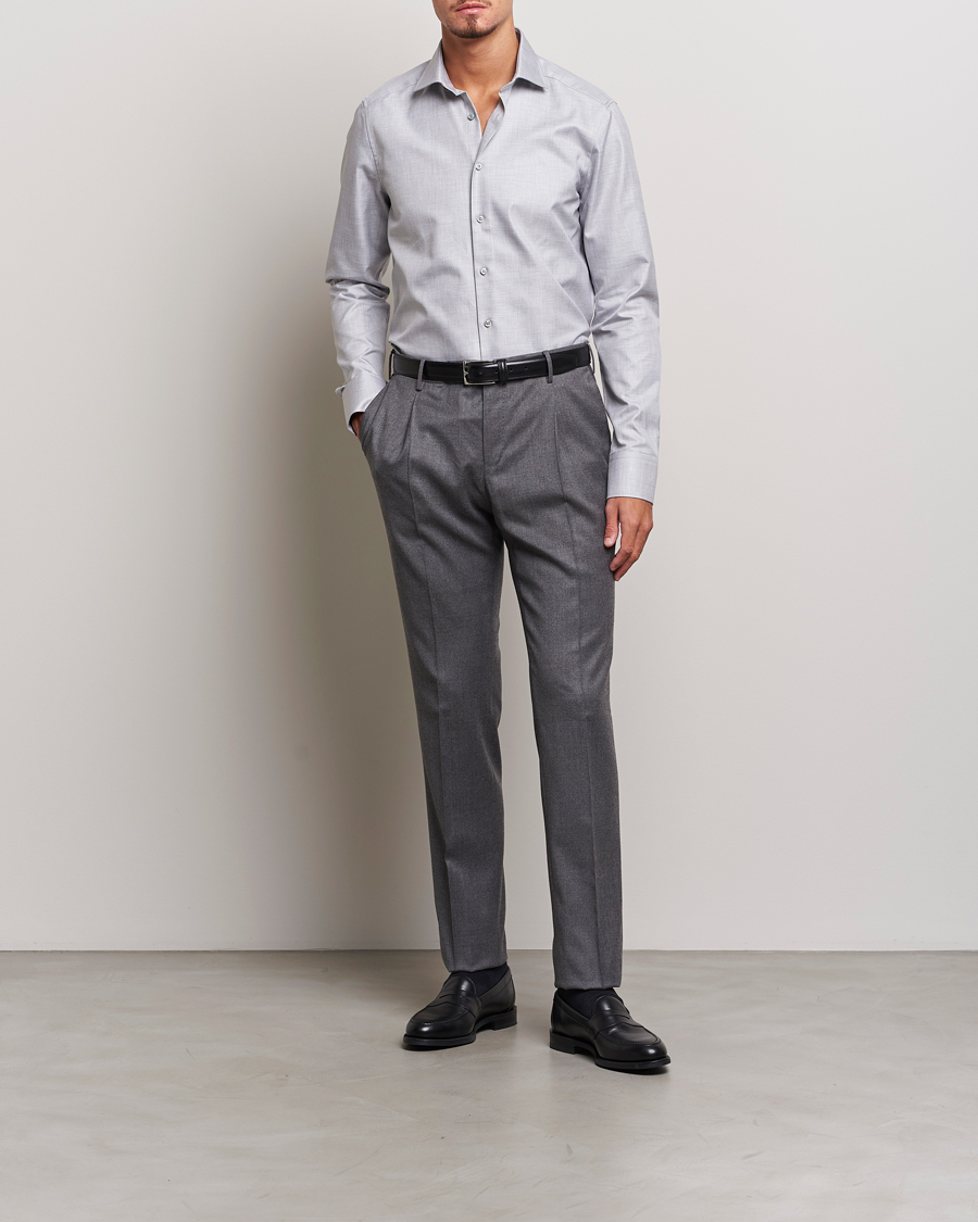 Herre | Skjorter | Stenströms | Slimline Two Fold Melange Cut Away Shirt Grey